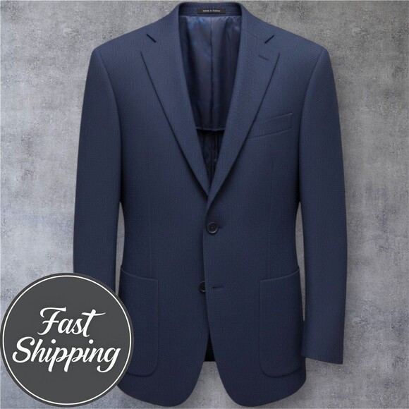 CALVIN KLEIN Mens Blazer Sport Coat Two Button Jacket 38R Slim Fit Wool Blue